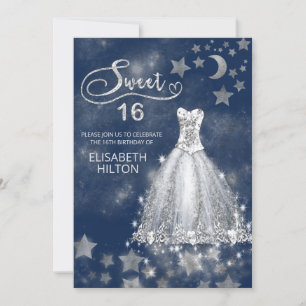 Celestial måne och stjärnor calligraphy sweet sixt inbjudningar