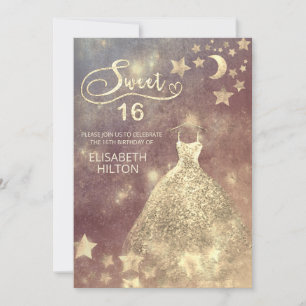 Celestial måne och stjärnor calligraphy sweet sixt inbjudningar