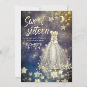 Celestial måne och stjärnor calligraphy sweet sixt inbjudningar