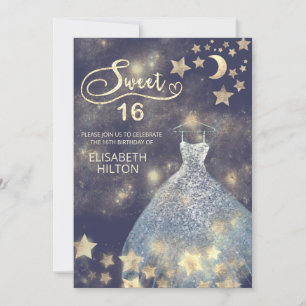 Celestial måne och stjärnor calligraphy sweet sixt inbjudningar
