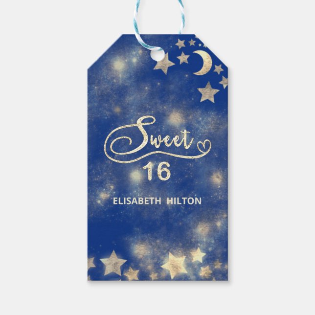 Celestial måne och stjärnor calligraphy sweet sixt presentetikett (Framsidan)
