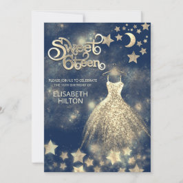 Celestial måne och stjärnornas typografi sweet six inbjudningar