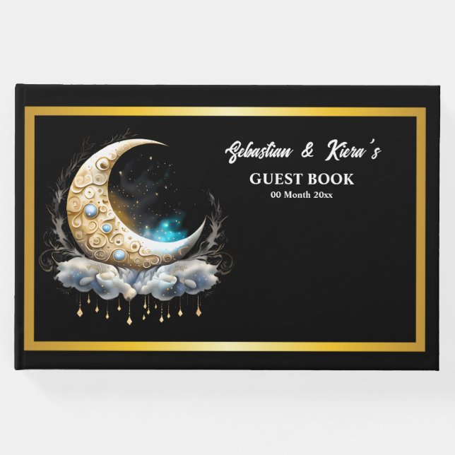 Celestial måne par silhuette starthatt gästböcker (Framsida)