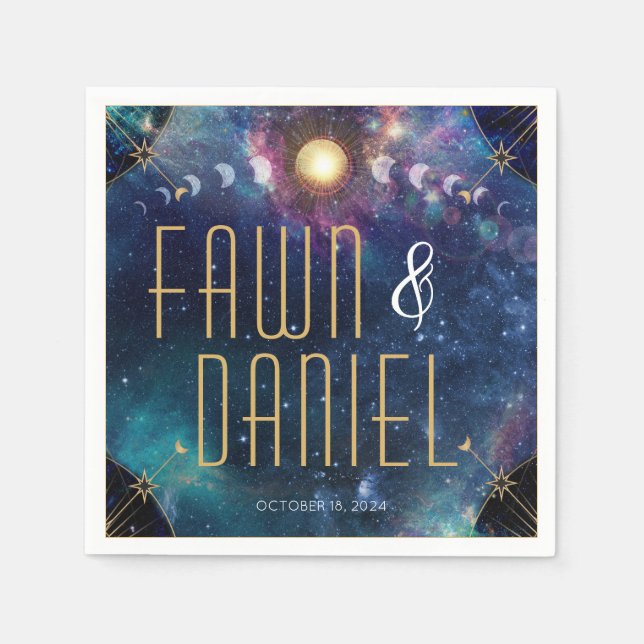 Celestial Måne Phase Bröllop Napkins Pappersservett (Framsidan)