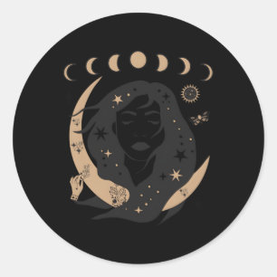 Celestial Måne Phases and mystical Boho Wicca Astr Runt Klistermärke