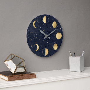 Celestial Måne Phases Guld Acrylic Wall Clock Stor Klocka