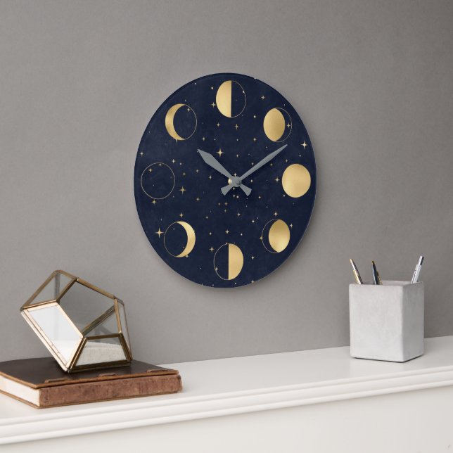 Celestial Måne Phases Guld Acrylic Wall Clock Stor Klocka (Kontor)