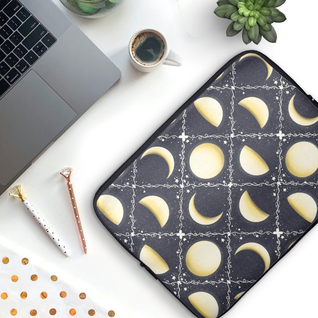 Celestial Måne Phases Mönster Laptop Fodral (Moon Phases Laptop Sleeve)