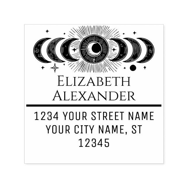 Celestial Måne Phases Namn Returadress #1 Självfärgande Stämpel (Design)