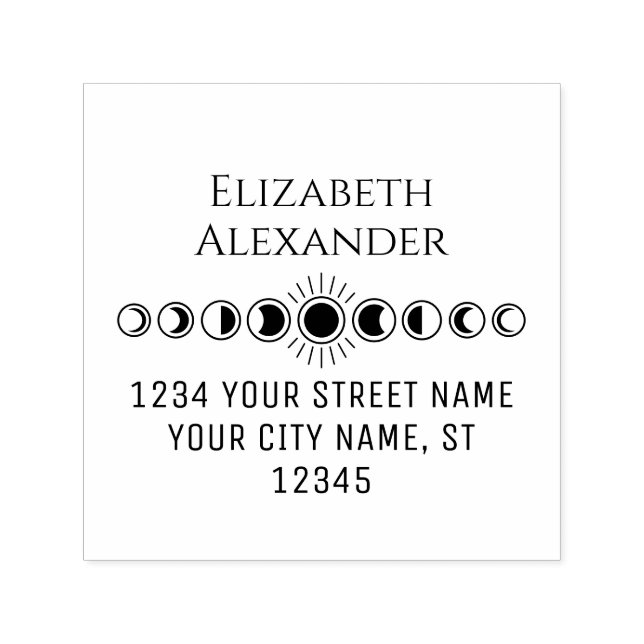 Celestial Måne Phases Namn Returadress #2B Självfärgande Stämpel (Design)