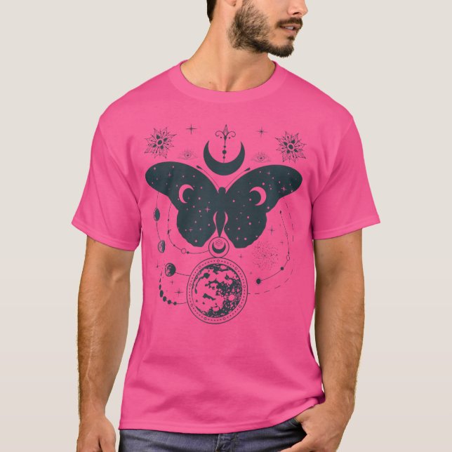 Celestial Måne Phases Wicca Boho Moth Mystical Ast T Shirt (Framsida)