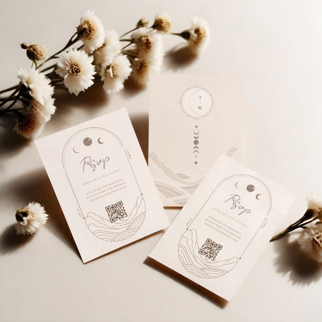 Celestial Måne Star Holistic Monogram QR Code OSA Kort (Celestial Moon Star Holistic Monogram QR Code RSVP)