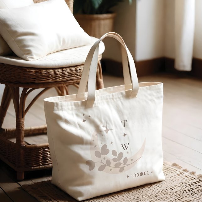 Celestial Måne Star Monogram Boho Bridesmaid Jumbo Tygkasse (Celestial Moon Star Monogram Boho Bridesmaid Large Tote Bag)