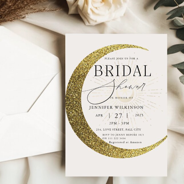 Celestial Måne Starry Night Mystical Möhippa Inbjudningar (Celestial Moon Starry Night Mystical Bridal Shower Invitation)