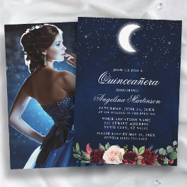 Celestial Måne Stars Blommigt Photo Quinceanera Inbjudningar