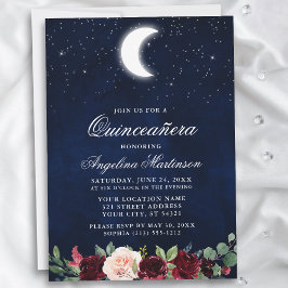 Celestial Måne Stars Blommigt Quinceanera Inbjudningar