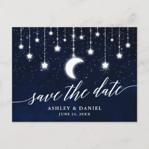 Celestial Måne Stars Calligraphy Save Date Vykort