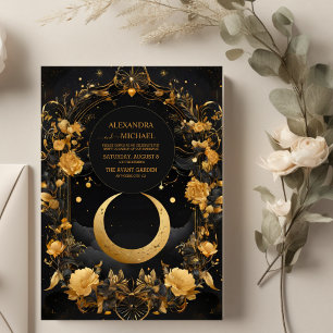 Celestial Måne & Stars Faux Guld Bröllop Inbjudningar