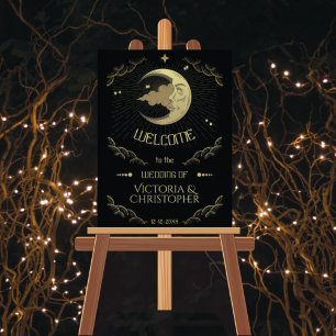 Celestial Måne & Stars Faux Guld Bröllop Välkommen Poster