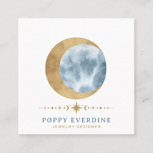 Celestial Måne Stars Fyrkantigt Visitkort (Framsida)