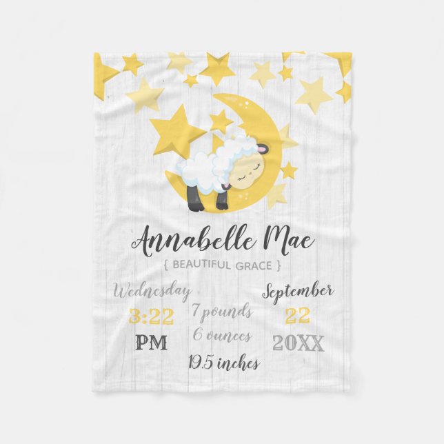 Celestial Måne Stars & Lamb Baby Birdstat Fleecefilt (Framsidan)