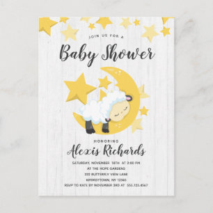 Celestial Måne Stars & Lamb Baby Shower-inbjudan Inbjudan Vykort