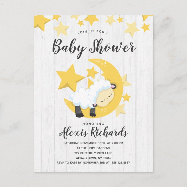 Celestial Måne Stars & Lamb Baby Shower-inbjudan Inbjudan Vykort (Framsida)