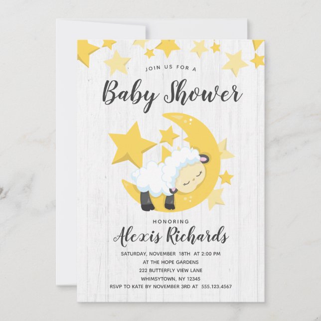 Celestial Måne Stars & Lamb Baby Shower-inbjudan Inbjudningar (Framsida)