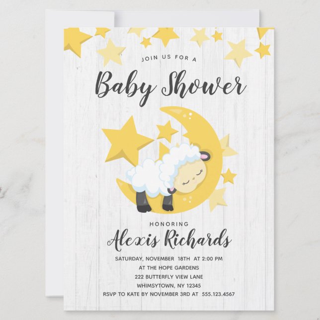 Celestial Måne Stars & Lamb Baby Shower-inbjudan Inbjudningar (Framsida)