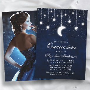 Celestial Måne Stars Ljus Photo Quinceanera Inbjudningar