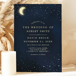 Celestial Måne Stars Midnight Blue Bröllop Inbjudningar