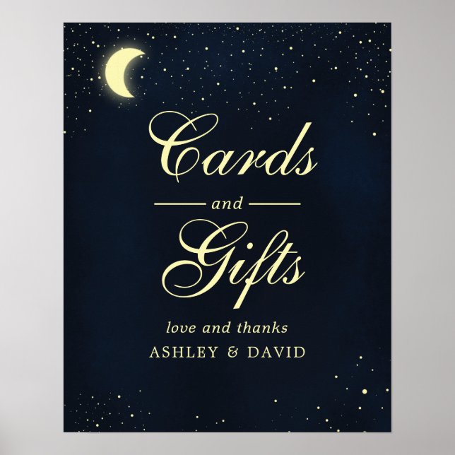 Celestial Måne Stars Midnight Blue Cards & Gifts Poster (Framsidan)