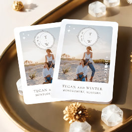 Celestial Måne Stars Monogram sparar datumfoto Casinokort