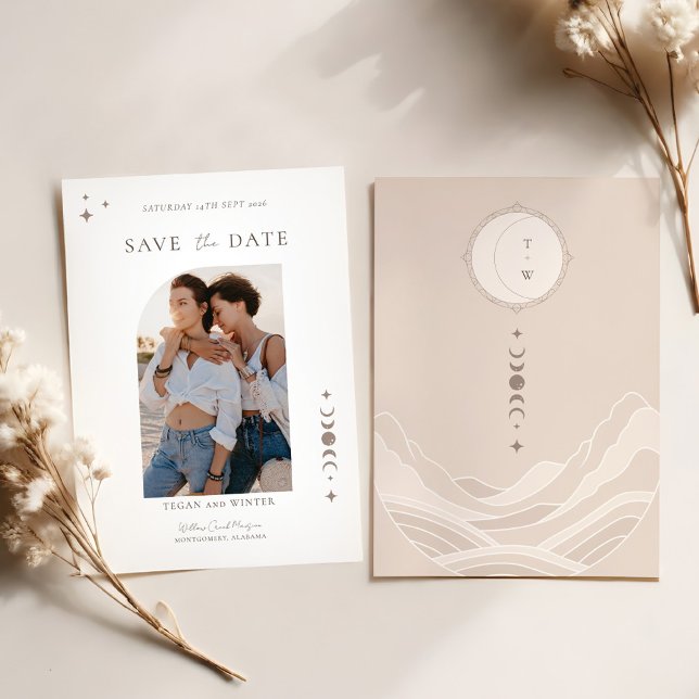 Celestial Måne Stars Monogram sparar datumfoto Inbjudningar (Celestial Moon Stars Monogram Save The Date Photo Invitation)