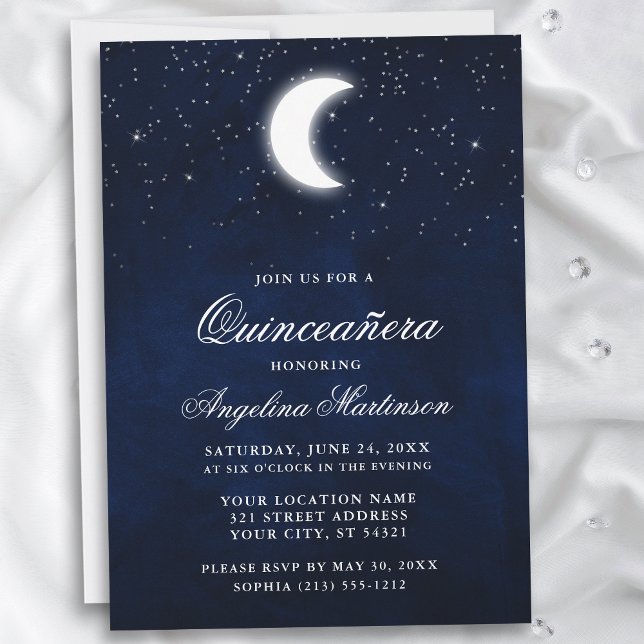 Celestial Måne Stars Quinceanera-inbjudan Inbjudningar (Customize to add text or a photo to back of card.)
