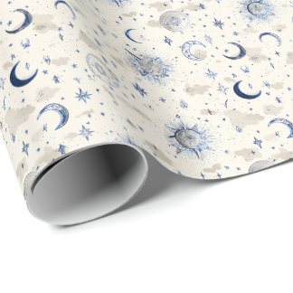 Celestial Måne & Stars Wrapping Papper Navy/Cream Presentpapper