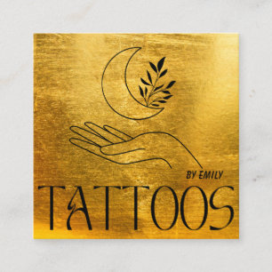 Celestial Måne Tatto Salon Guld Metallic Fyrkantigt Visitkort