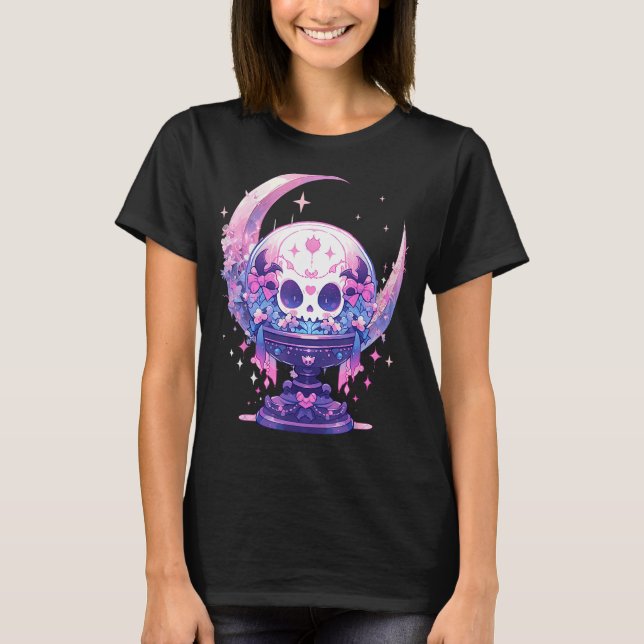Celestial Måne Witchy Crystal Boll Pastel Goth Wit T Shirt (Framsida)