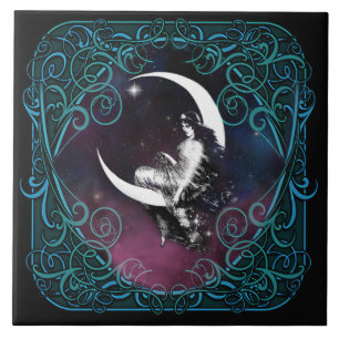 Celestial Måne Woman Kakelplatta