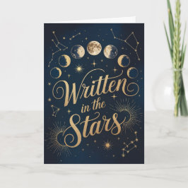 Celestial månfas Guld och Navy Zodiac Födelsedag Kort
