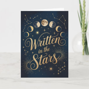 Celestial månfas Guld och Navy Zodiac Födelsedag Kort