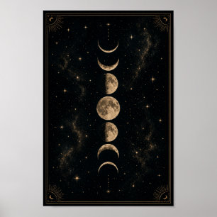 Celestial månfaser affisch Boho Lunar Väggkonst