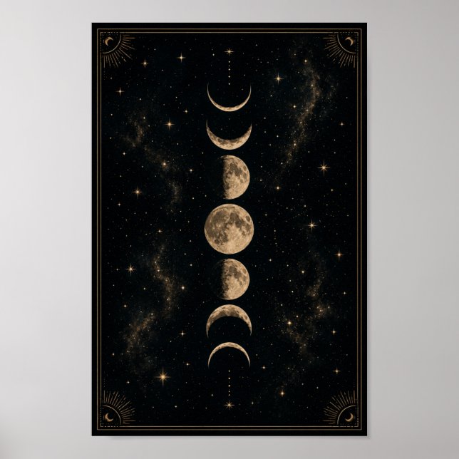 Celestial månfaser affisch | Boho Lunar Väggkonst (Framsidan)
