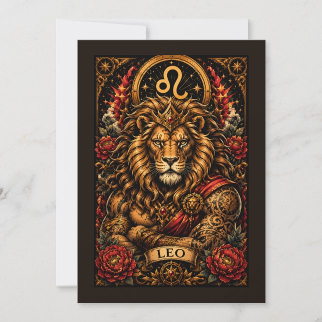 Celestial Manlig Zodiak Lejon design Kort (Framsida)