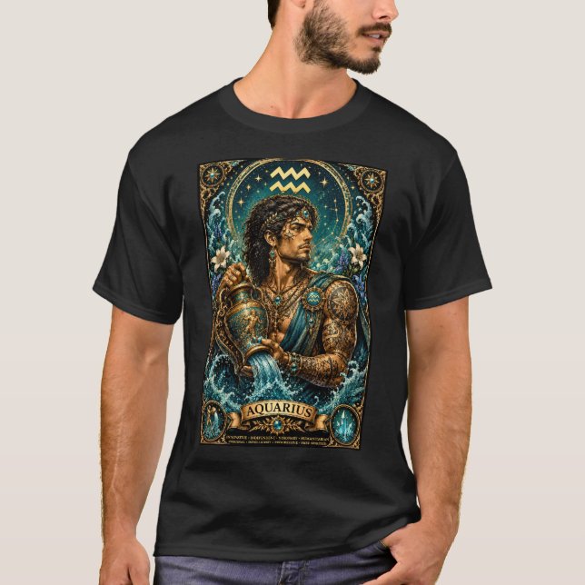 Celestial Manlig Zodiak Vattumannen design T Shirt (Framsida)