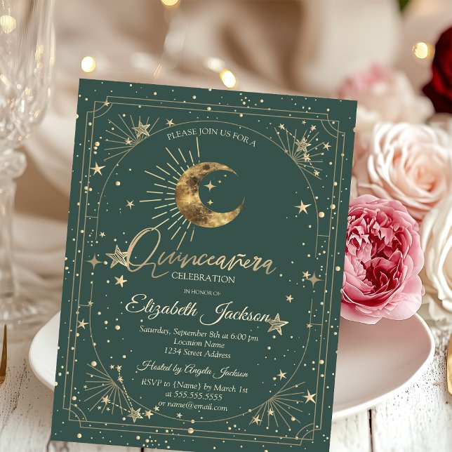 Celestial månstjärnor ram Quinceanera Inbjudningar (Skapare uppladdad)