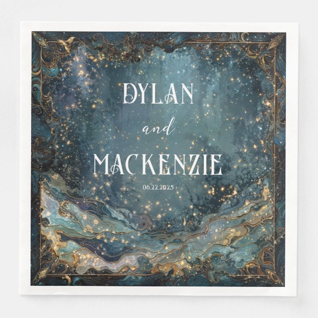 Celestial Marble Galaxy Bröllop Napkins Pappersservett (Framsida)
