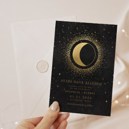 Celestial Midnight Black Stars Photo Save Date Inbjudningar