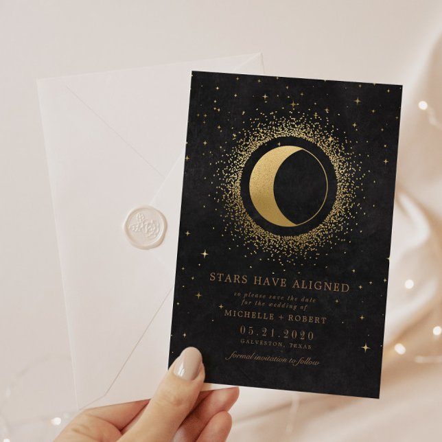 Celestial Midnight Black Stars Photo Save Date Inbjudningar (Skapare uppladdad)