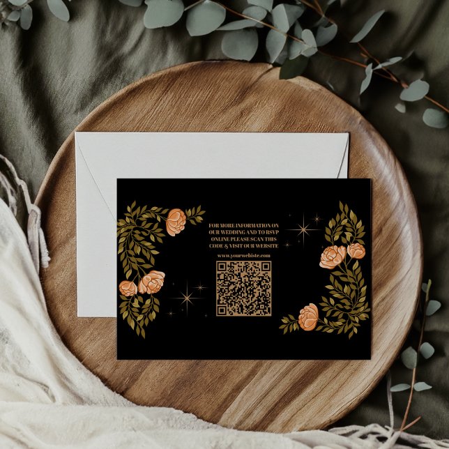 Celestial Midnight Black Stars QR Code Bröllop Tilläggskort (Skapare uppladdad)